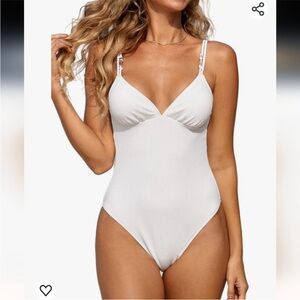 Cupshe White One Piece Swimsuit Textured Braided Straps Wood Beads L